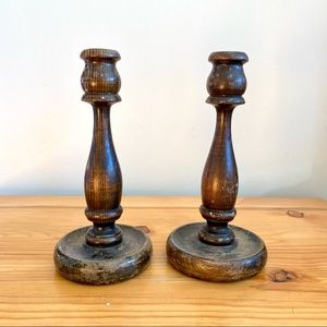 Antique 1880s wood candle sticks England New Orleans handcrafted